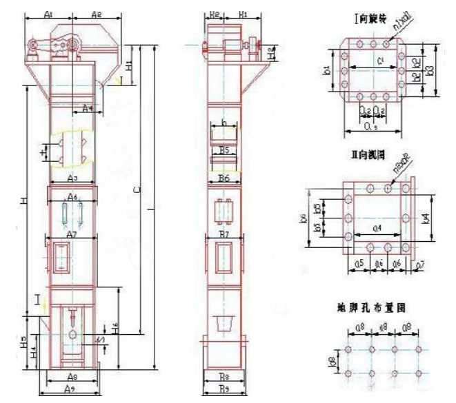 TD皮帶斗式提升機(jī)外形尺寸圖
